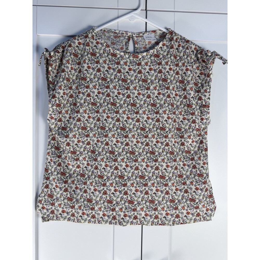 Zara Floral Textured Top 13-14 XS Cottagecore Smocked Boho Lightweight Blouse
